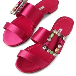 Like New MANOLO BLAHNIK Crystal Verda Satin Sandals